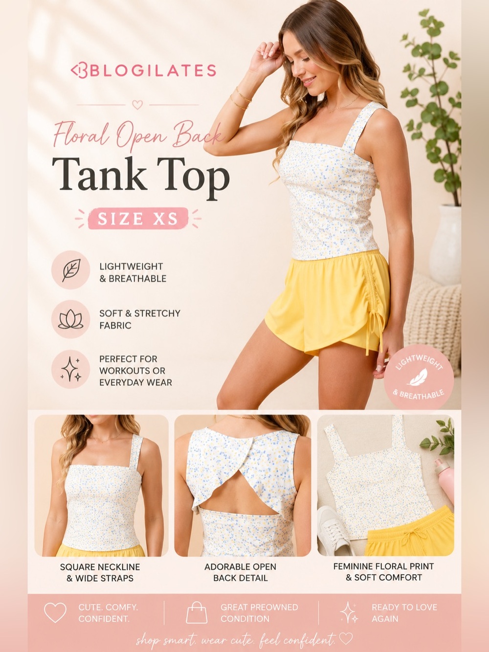 🌼‼️🔥🆕 Blogilates Back Tank Top - White Floral Print